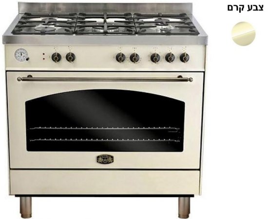 תנור משולב כיריים גז רחב 90 ס''מ 100 ליטר 8 תוכניות 5 מבערים Fratelli PR999 - צבע קרם