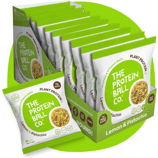 מארז 10 שקיות כדורי חלבון בטעם לימון ופיסטוק (טבעוני) מבית The Protein Ball Co - כל שקית 45 גרם