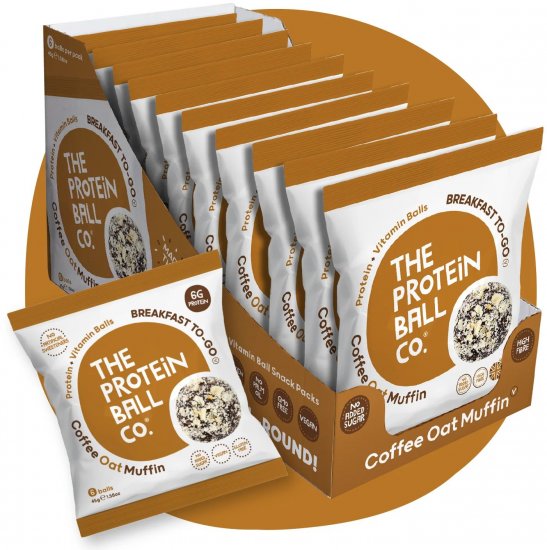 מארז 10 שקיות כדורי חלבון בטעם קפה ושיבולת שועל (טבעוני) מבית The Protein Ball Co - כל שקית 45 גרם