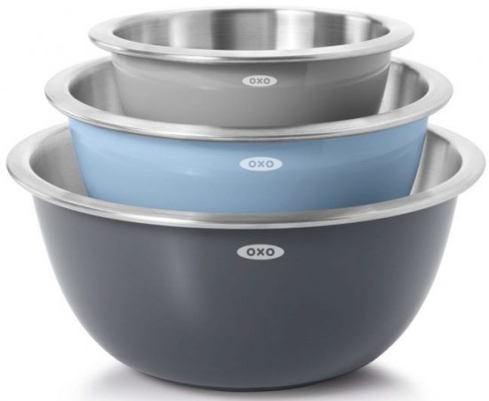 סט 3 קערות ערבוב נירוסטה OXO - אפור / כחול