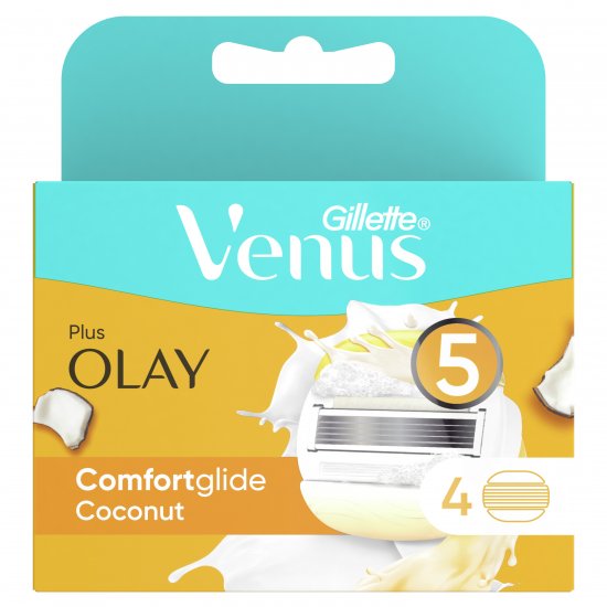סכיני גילוח רב פעמיים בתוספת קוקוס Gillette Venus & Olay Comfortglide לנשים חמישה להבים - סך הכל 4 סכינים