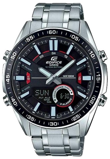 שעון יד אנלוגי-דיגיטלי משולב לגברים עם רצועת Stainless Steel כסופה Casio EFV-C100D-1AVDF - צבע שחור