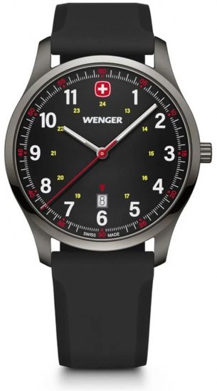 שעון יד אנלוגי לגברים עם רצועת סיליקון שחורה ומסגרת מושחרת דגם City Sport מבית Wenger - צבע שחור