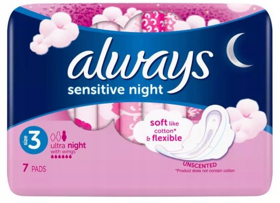 תחבושות Always Ultra Senstive Night עם כנפיים - בסך הכל 7 תחבושות