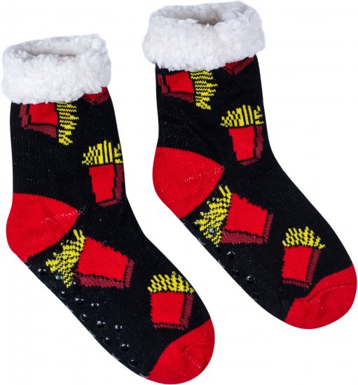 גרבי חורף פליז נגד החלקה עם פרווה דגם צ'יפס שחור Pulliez מידת One Size שמתאימה למידות 35-45