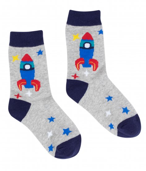 זוג גרביים מעוצבים לילדים Pulliez דגם טיל אפור - מידת One Size שמתאימה למידות 24-35