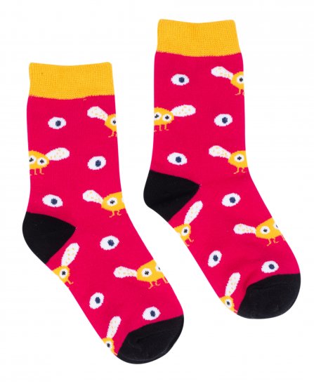 זוג גרביים מעוצבים לילדים Pulliez דגם מפלצות ורוד - מידת One Size שמתאימה למידות 24-35