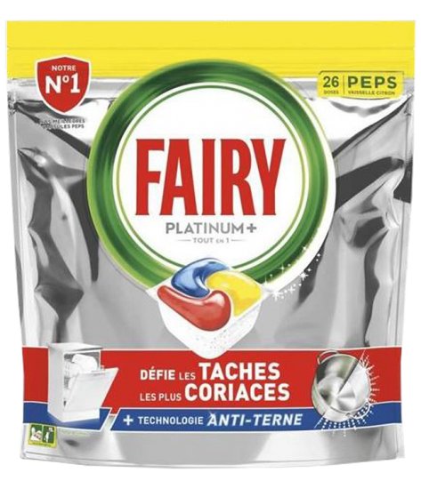 טבליות למדיח Fairy Platinum Plus All In One בניחוח לימון - סך הכל 26 קפסולות