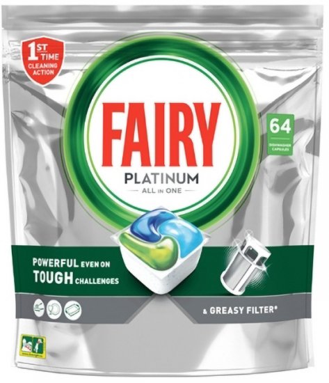 טבליות למדיח Fairy Platinum Plus All In One בניחוח לימון - סך הכל 64 קפסולות