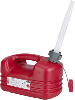 מיכל דלק 5 ליטר פלסטיק + משפך גמיש Pressol