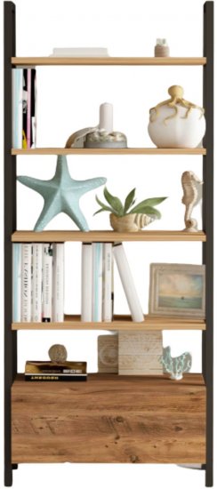 ספריית 5 מדפים דגם טורונטו Tudo Design - בצבע עץ ומתכת שחורה