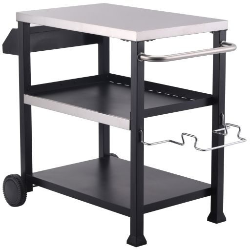 שולחן עגלה לטאבון 81.4X51.5 ס''מ (משטח עליון) Viking - צבע שחור / נירוסטה