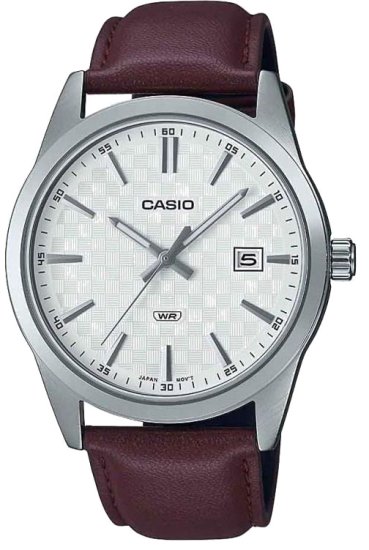 שעון יד אנלוגי לגברים עם רצועת עור חומה Casio MTP-VD03L-5AUDF - צבע לבן