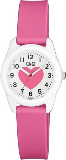 שעון יד אנלוגי לילדים עם רצועת סיליקון ורודה Q&Q VS65J004Y - צבע לבן