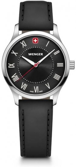 שעון יד אנלוגי לנשים עם רצועת עור שחורה דגם City Classic מבית Wenger - צבע שחור