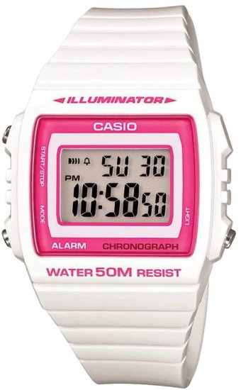 שעון יד דיגיטלי עם רצועת סיליקון Casio W-215H-7A2VDF - צבע לבן / ורוד