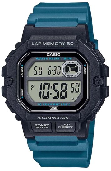 שעון יד דיגיטלי עם רצועת סיליקון כחולה Casio WS-1400H-3AVDF - צבע שחור