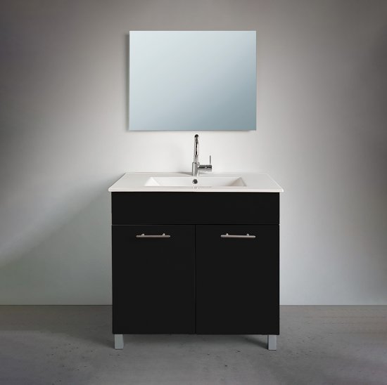 ארון אמבטיה עומד ברוחב 60 ס''מ עם כיור משטח ומראה מרחפת דגם לגון מבית MATINA - צבע שחור מט