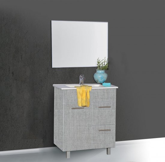 ארון אמבטיה עומד ברוחב 60 ס''מ עם כיור משטח ומראה מרחפת דגם סווינג מבית MATINA - צבע קנבס אפור