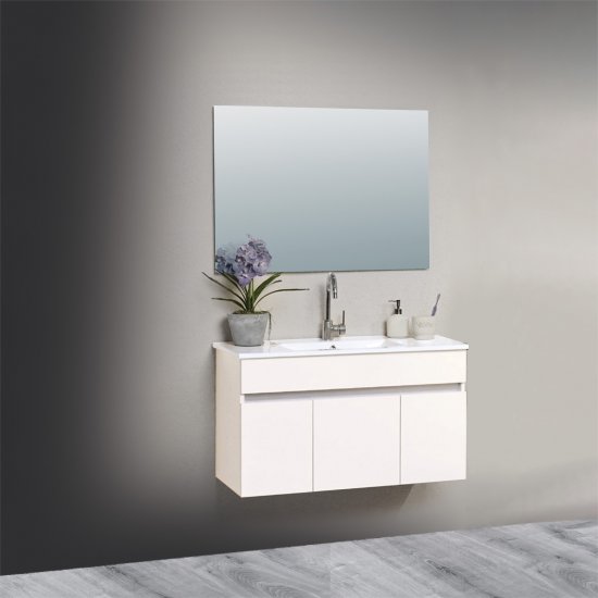 ארון אמבטיה תלוי ברוחב 100 ס''מ עם כיור משטח ומראה מרחפת דגם פואמה מבית MATINA - צבע קרם