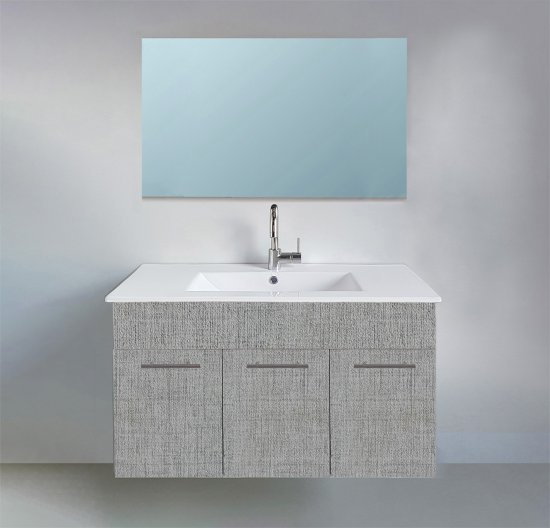 ארון אמבטיה תלוי ברוחב 120 ס''מ עם כיור משטח ומראה מרחפת דגם מארס מבית MATINA - צבע קנבס אפור