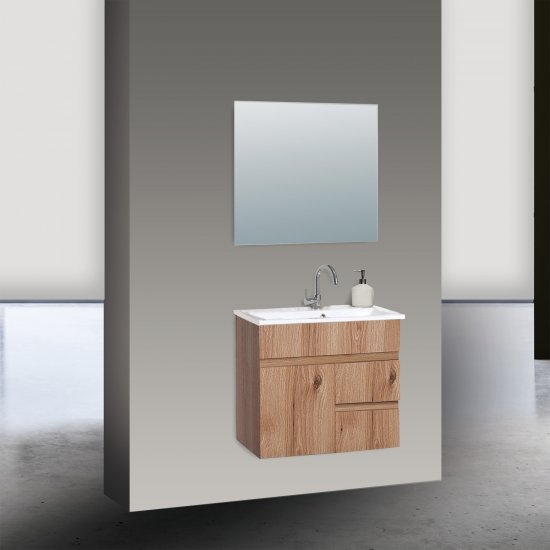 ארון אמבטיה תלוי ברוחב 60 ס''מ עם כיור משטח ומראה מרחפת דגם אקו מבית MATINA - צבע עץ