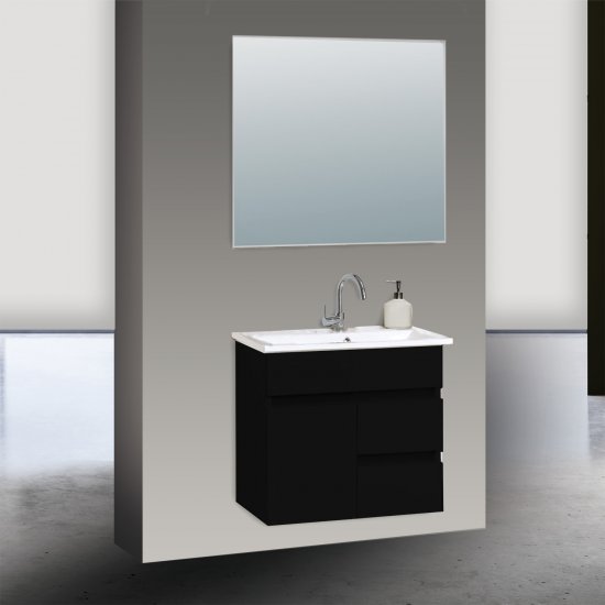 ארון אמבטיה תלוי ברוחב 60 ס''מ עם כיור משטח ומראה מרחפת דגם אקו מבית MATINA - צבע שחור מט