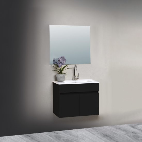 ארון אמבטיה תלוי ברוחב 60 ס''מ עם כיור משטח ומראה מרחפת דגם פואמה מבית MATINA - צבע שחור מט