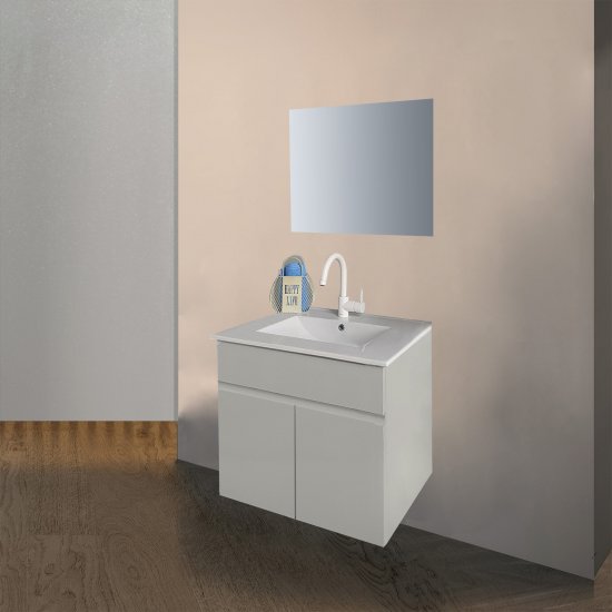 ארון אמבטיה תלוי ברוחב 80 ס''מ עם כיור משטח ומראה מרחפת דגם ג'אסטי מבית MATINA - צבע אבן מט