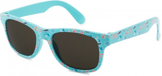 משקפי שמש לילדים בגילאי 4-8 שנים דגם Kids Explorer מבית Kiddus - צבע תכלת ואיור סימנים ימיים