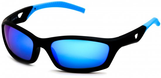 משקפי שמש לילדים בגילאי 6-12 שנים דגם Kids Active מבית Kiddus - צבע שחור תכלת עם עדשת מראה כחולה