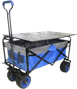 עגלת קמפינג 4 גלגלים פרמיום + שולחן Playa - צבע כחול / אפור