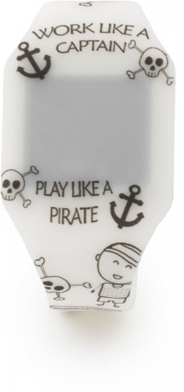 שעון יד דיגיטלי לילדים עם רצועת סיליקון דגם Led Digital מבית Kiddus - צבע לבן ואיור פיראטים