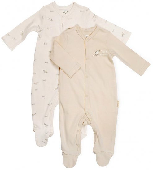 זוג אוברולים לתינוק בצבע בז' עם איורי דולפינים מבית Laura - מידה NB