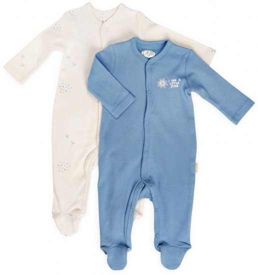 זוג אוברולים לתינוק בצבע כחול עם איורי פרחים מבית Laura - מידה NB