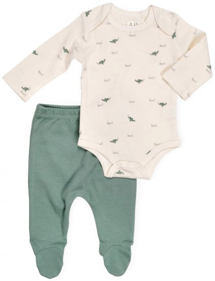 מארז בגד גוף ורגלית סגורה בצבע ירוק עם איורי דולפין מבית Laura - מידה 0-3