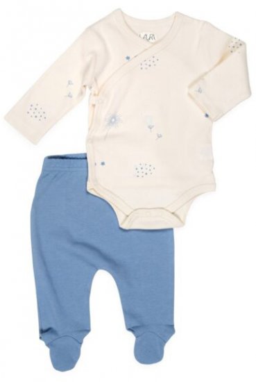 מארז בגד גוף ורגלית סגורה בצבע כחול עם איורי פרחים מבית Laura - מידה 0-3