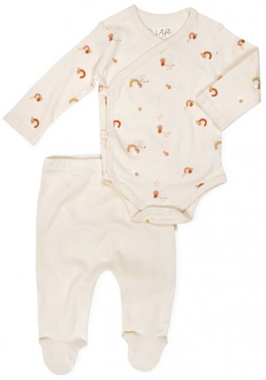 מארז בגד גוף ורגלית סגורה עם איורי קשתות ורודות מבית Laura - מידה NB