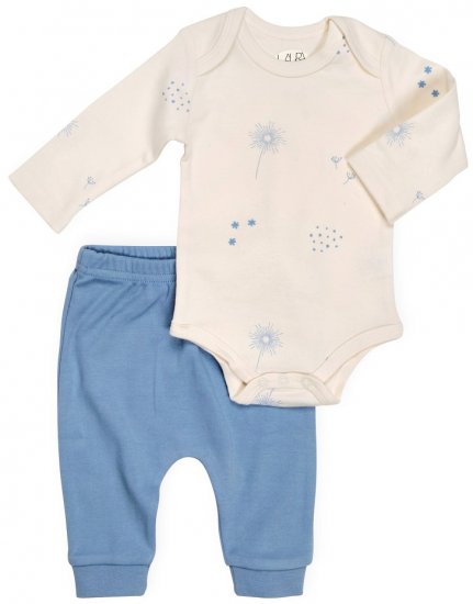 מארז בגד גוף ורגלית פתוחה בצבע כחול עם איורי פרחים מבית Laura - מידה 0-3