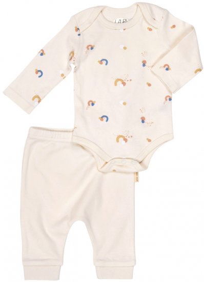 מארז בגד גוף ורגלית פתוחה עם איורי קשתות כחולות מבית Laura - מידה NB