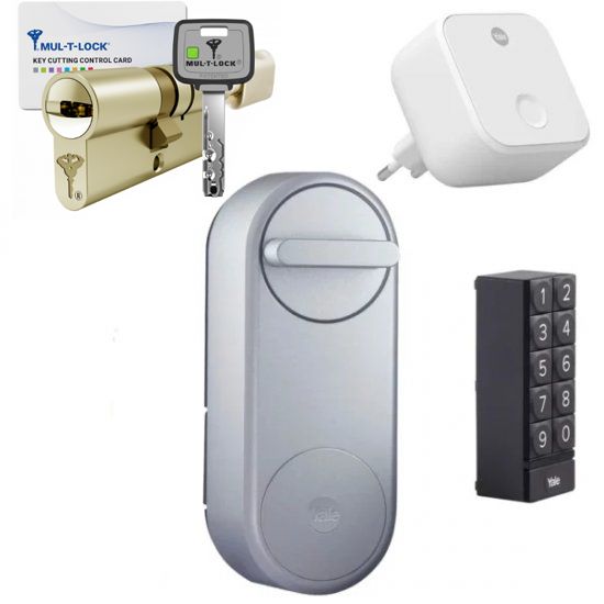 מערכת נעילה חכמה לדלת Linus Premium כוללת צילינדר תואם וקודן מבית Yale - צבע כסוף - כולל התקנה רשמית ע"י מתקין מורשה