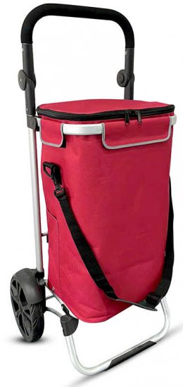 עגלת שוק מתקפלת 45 ליטר עם ידית מתכווננת + תיק תרמי Shop And Roll מבית Food Appeal - צבע אדום