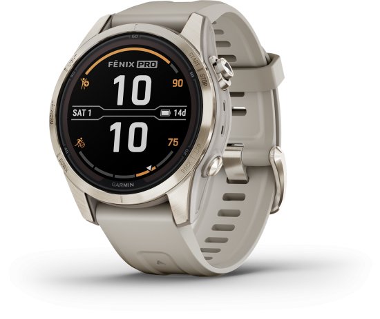 שעון חכם Garmin fenix 7S Pro Sapphire Solar Edition 42mm - צבע זהב עם רצועה בצבע חול בהיר - כולל תמיכה מלאה בעברית - שנתיים אחריות יבואן רשמי על ידי רונלייט
