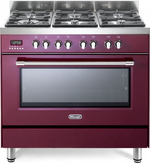 תנור משולב כיריים גז רחב 90 ס''מ 87 ליטר 9 תוכניות 6 מבערים Delonghi NDS-982R - צבע אדום