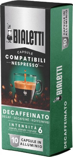 10 מארזים * 10 קפסולות אלומיניום חוזק 6 Decaf נטול קפאין מבית Bialetti - סך הכל 100 קפסולות