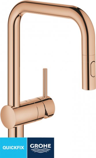 ברז נשלף בעל פייה קשתית עם ידית דגם Minta מבית GROHE - צבע זהב ורוד