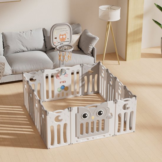 גדר פעילות מתקפלת לתינוקות וילדים גודל Small דגם ינשוף מבית Hilis - צבע אפור