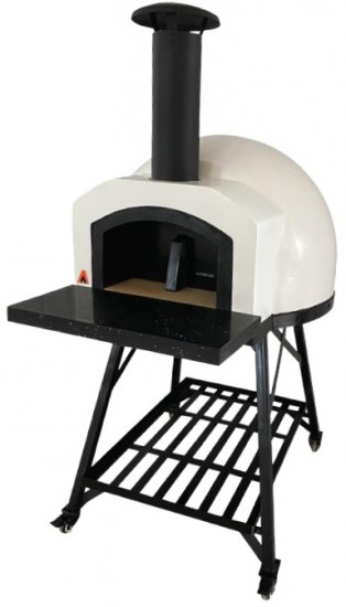 טאבון אבן מקצועי בקוטר 60 ס''מ כולל עגלת מתכת מבית AMGAZIT - צבע לבן