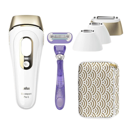 מסיר שיער עם 4 ראשי טיפול PL5237 + סכין גילוח ותיק נשיאה אופנתי Braun Silk-expert Pro 5 IPL
