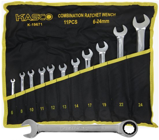 סט 11 מפתחות רינג רצ'ט פתוח 6-24 מ“מ Kasco CR-V k-19671